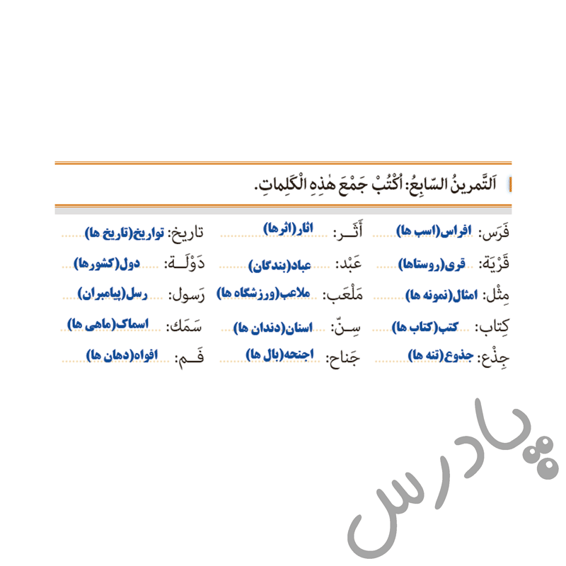 پاسخ تمرین 7 درس 4 عربی یازدهم انسانی